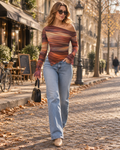 Yvette Women’s Floral Top – Off Shoulder Ruched Long Sleeve Fitted Stretch Knit Shirt