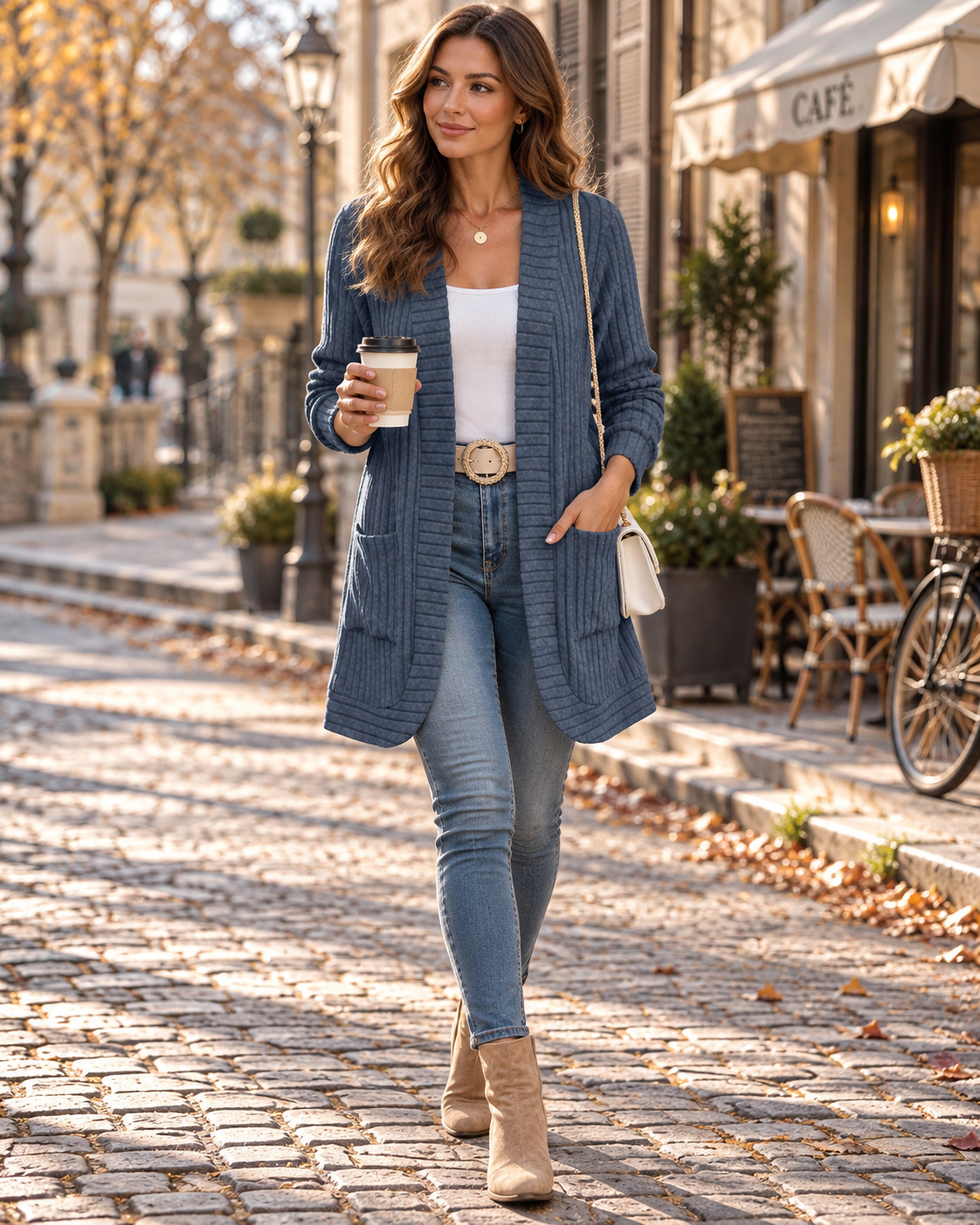 Maude Women’s Long Cardigan – Ribbed Open Front Long Sleeve Relaxed Sweater with Pockets