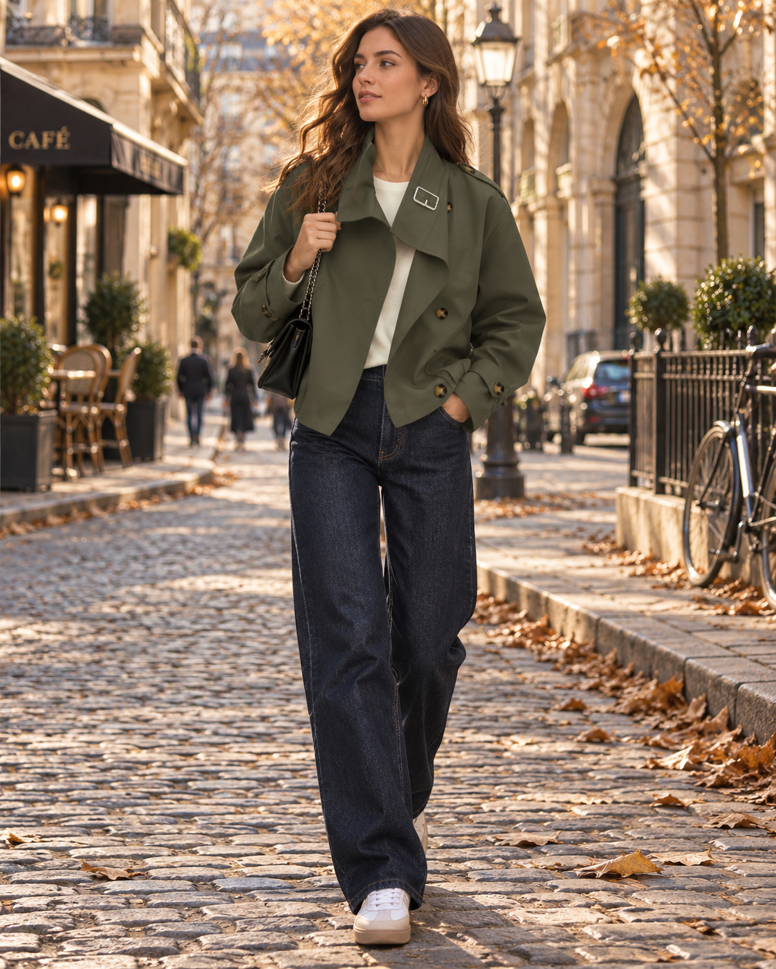 Lilibeth Women’s Cropped Trench Jacket – Double Breasted Stand Collar Lightweight Coat