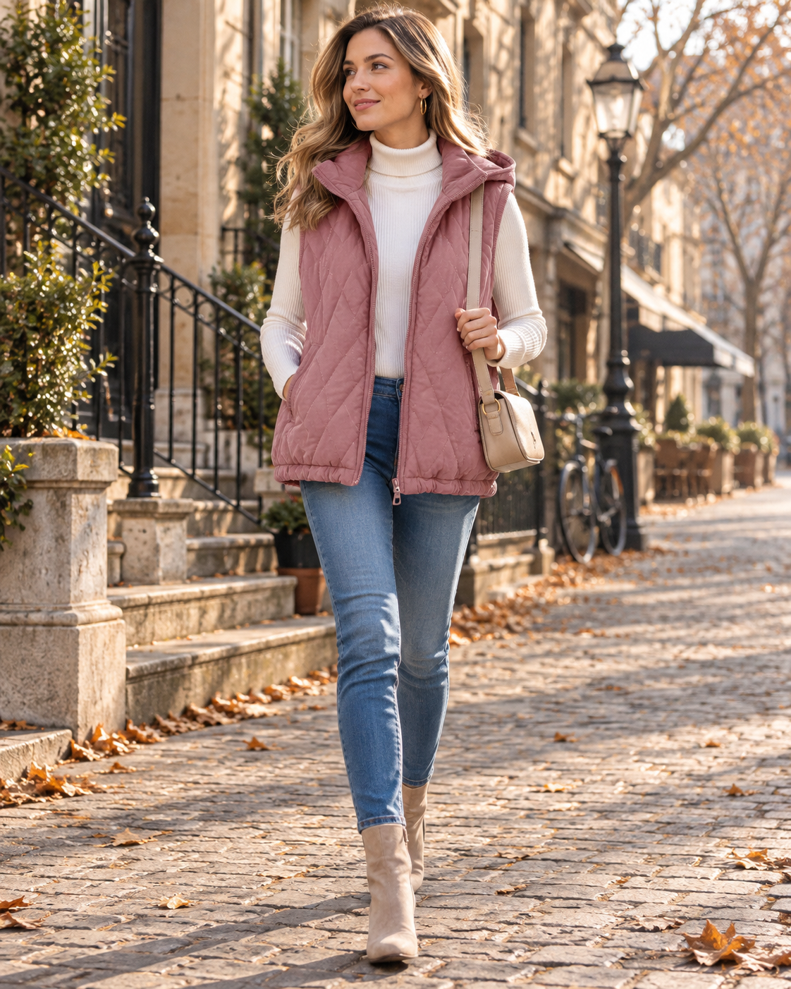 Sabine Women’s Quilted Vest – Hooded Full Zip Sleeveless Cotton Padded Gilet with Pockets