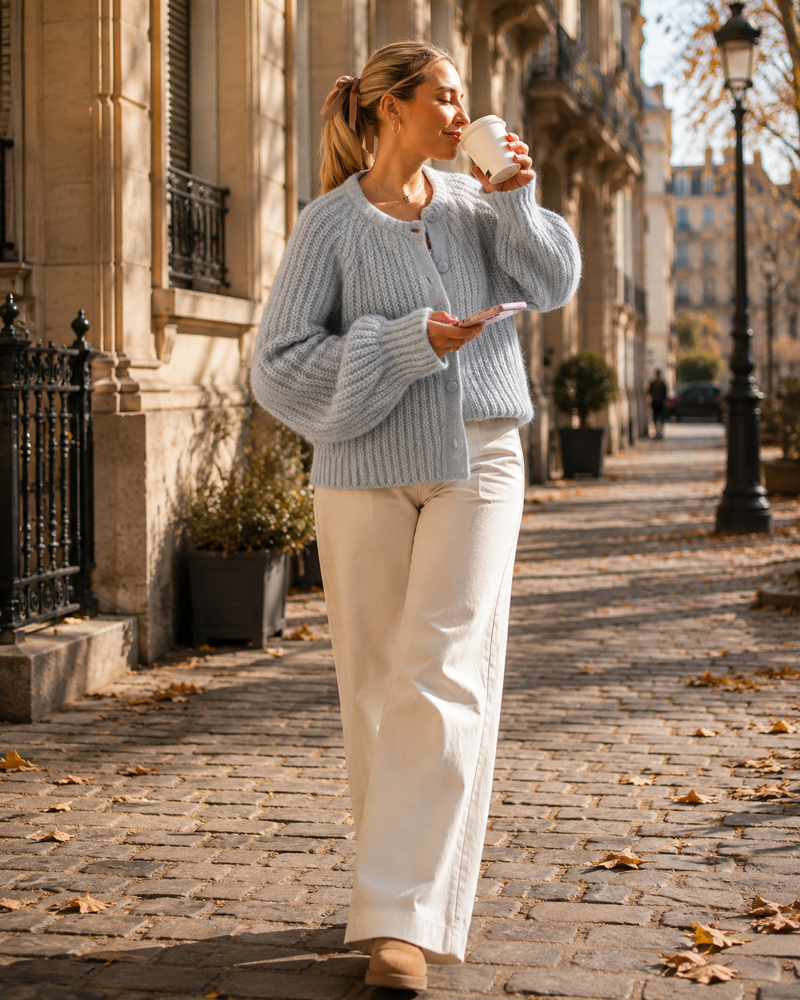 Nadine Women’s Chunky Knit Cardigan – Button Front Crew Neck Relaxed Drop Shoulder Sweater