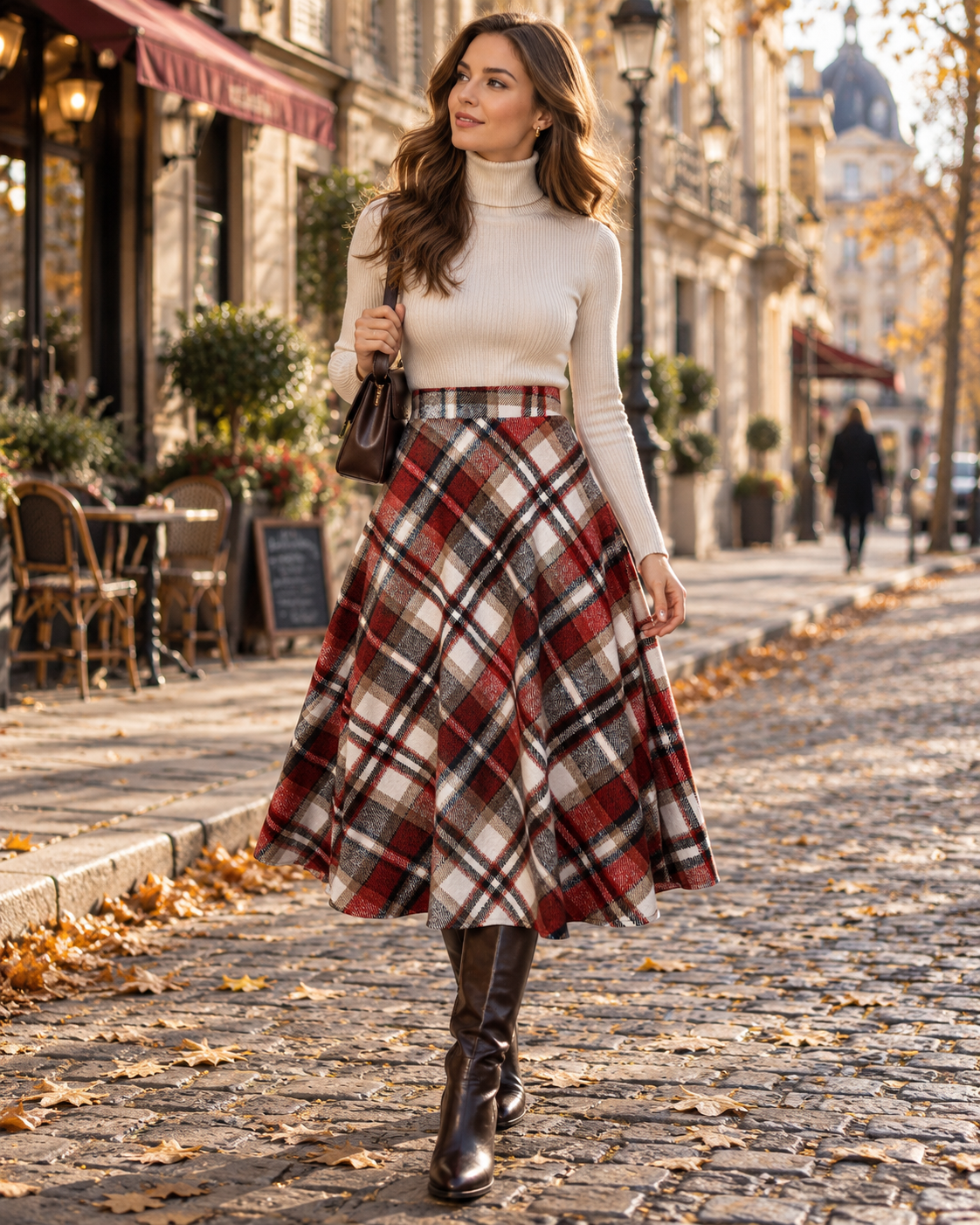 Vivienne Women’s Plaid Maxi Skirt – High Waist Wool Blend A-Line Long Skirt with Pockets