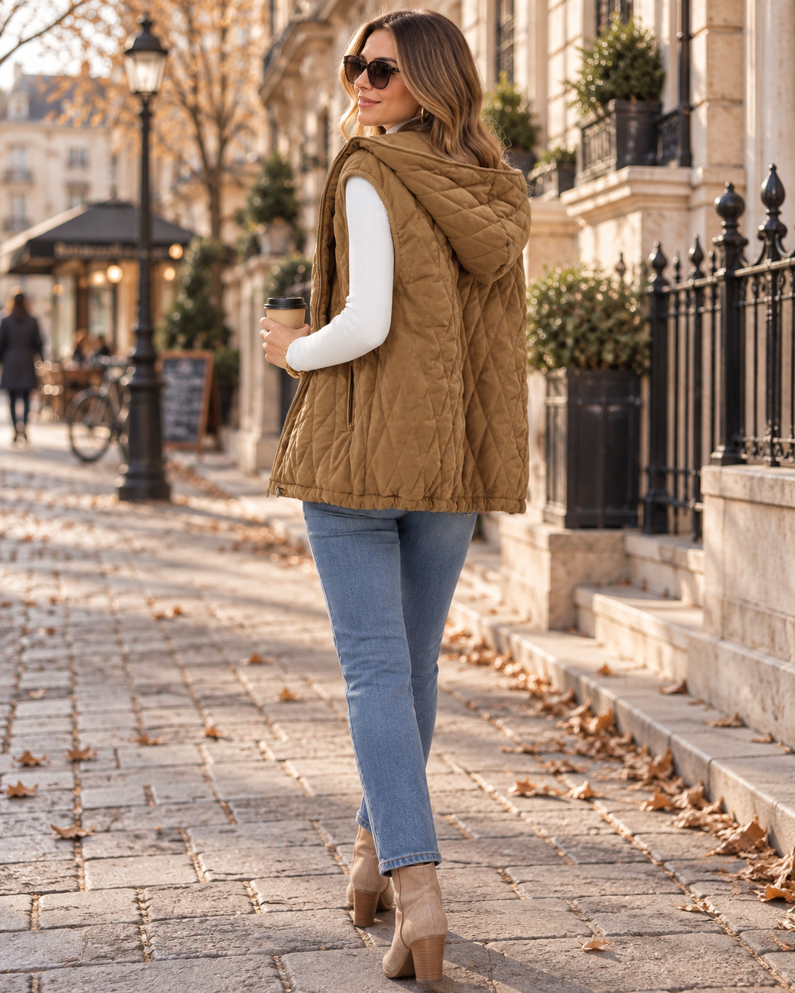 Sabine Women’s Quilted Vest – Hooded Full Zip Sleeveless Cotton Padded Gilet with Pockets
