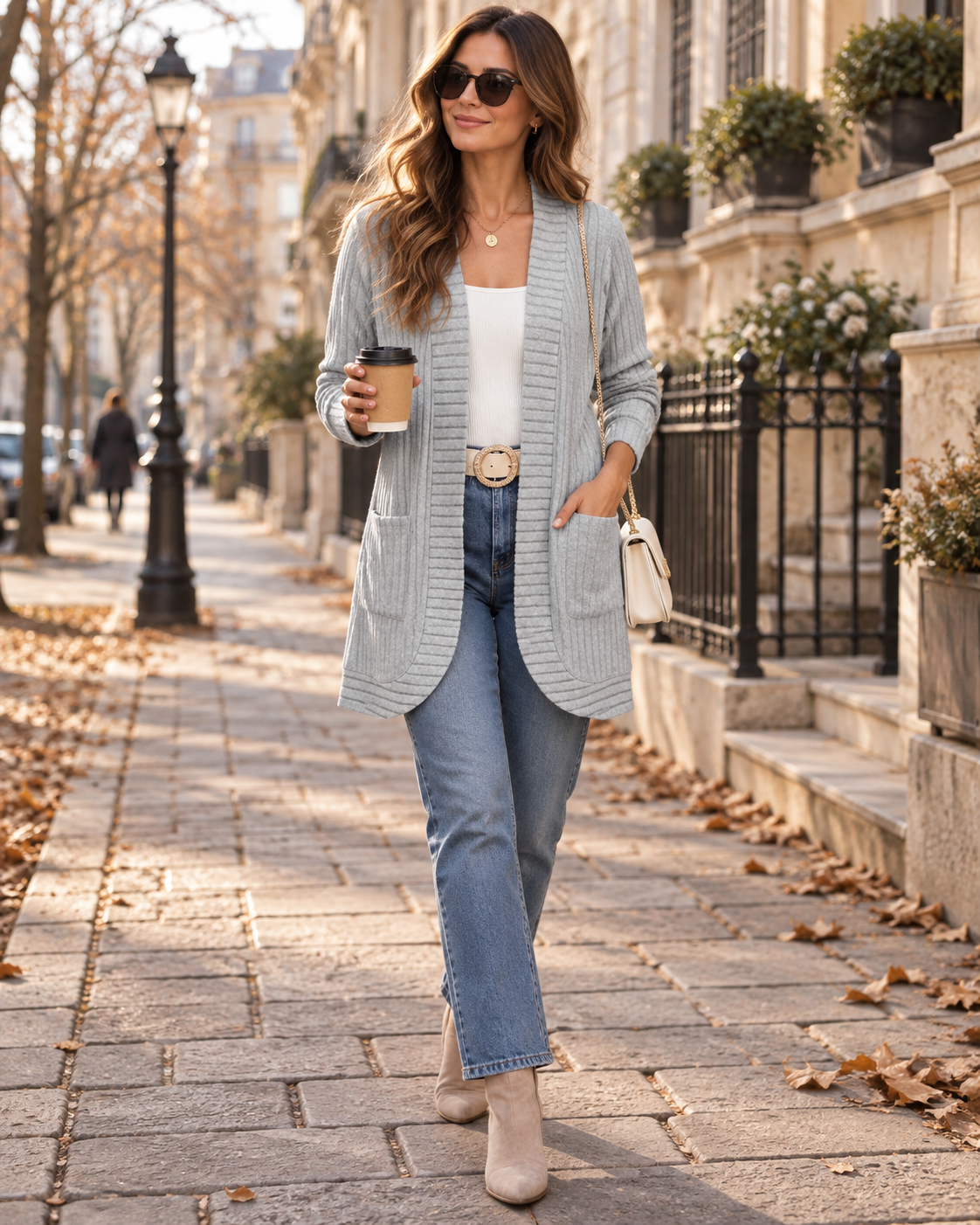 Maude Women’s Long Cardigan – Ribbed Open Front Long Sleeve Relaxed Sweater with Pockets
