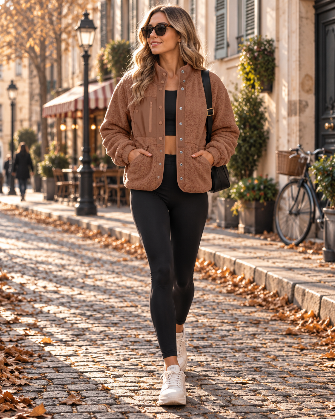 Renata Women’s Sherpa Jacket – Cropped Mock Neck Snap Button Long Sleeve Fleece Coat with Pockets
