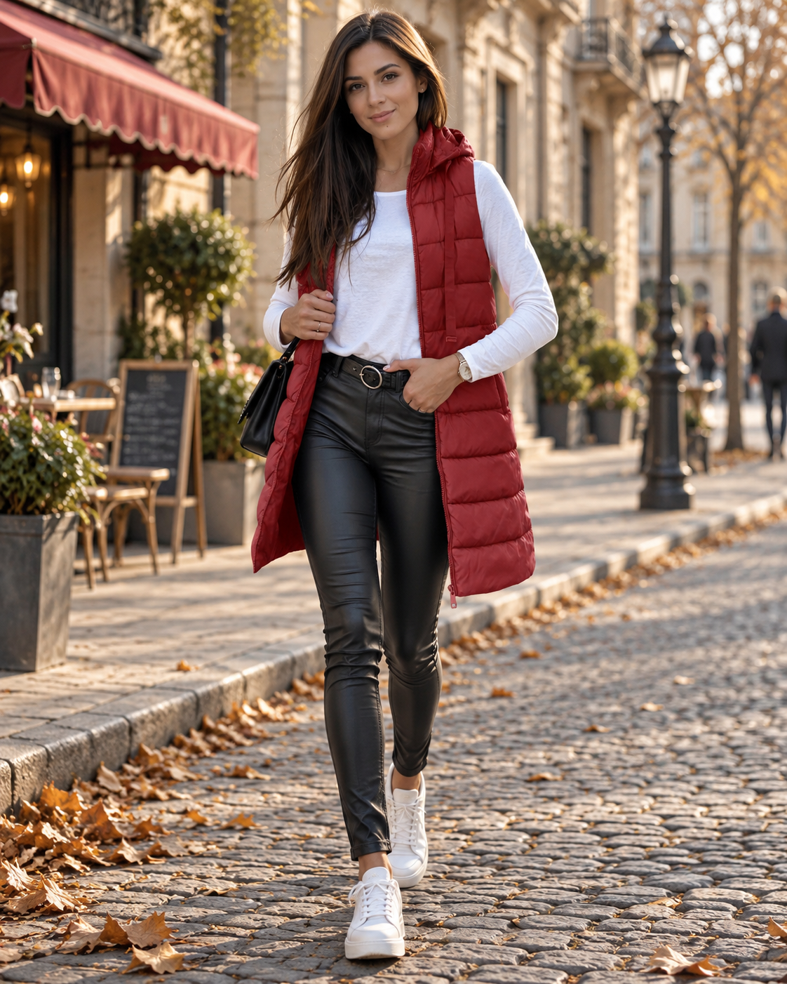 Gilet imbottito lungo da donna Evelina – cappotto trapuntato senza maniche con cappuccio, zip integrale e tasche