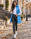 Evelina Women’s Long Puffer Vest – Hooded Full Zip Quilted Sleeveless Coat with Pockets