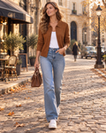 Alessia Women’s Collared Cardigan – Button Front Long Sleeve Relaxed Wool Blend Sweater