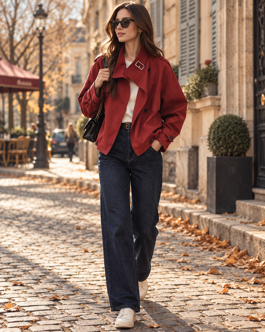 Lilibeth Women’s Cropped Trench Jacket – Double Breasted Stand Collar Lightweight Coat