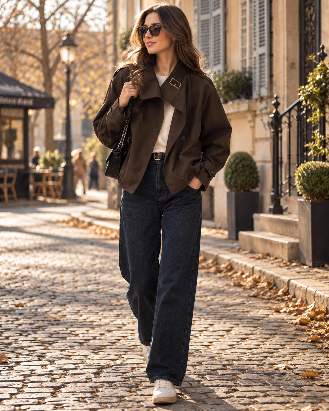 Lilibeth Women’s Cropped Trench Jacket – Double Breasted Stand Collar Lightweight Coat