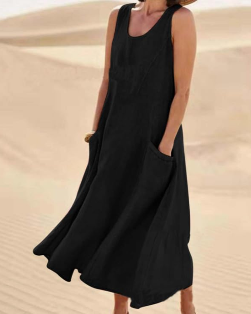 Abito lungo da donna Lydia senza maniche – vestibilità comoda, casual, con tasche
