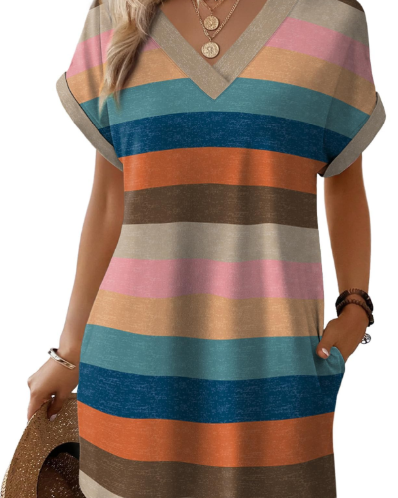 Elena Women's T-Shirt Dress – V-Neck Casual Summer Dress with Pockets