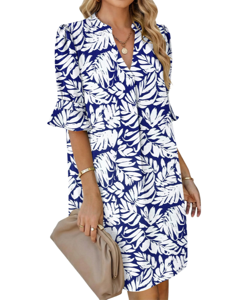 Penelope Women's Shirt Dress – V-Neck A-Line Dress with Ruffle Sleeves and Pockets