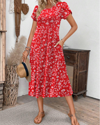 Lydia Women's Midi Dress – A-Line Short Sleeve Dress with Pockets