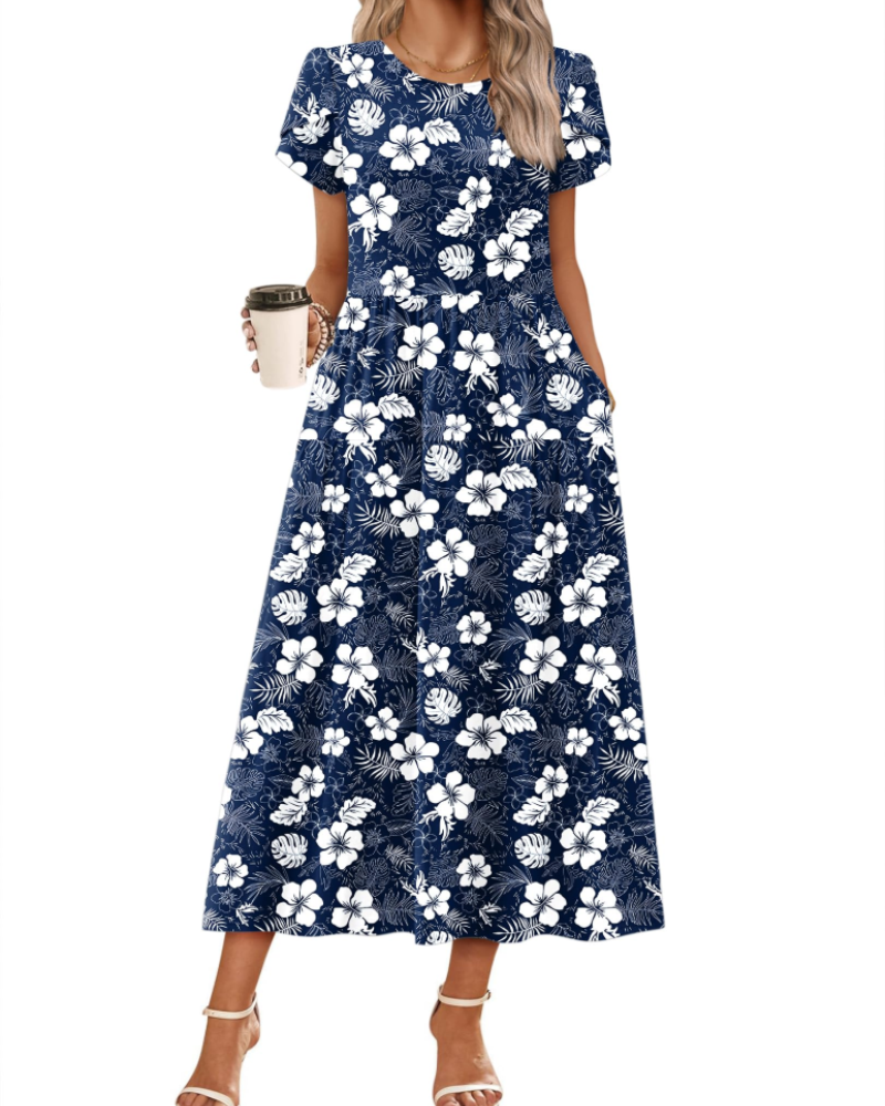 Olivia Women's Boho Maxi Dress – High Waist A-Line Dress with Pockets for Summer
