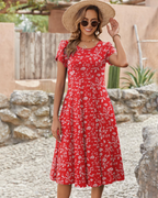 Lydia Women's Midi Dress – A-Line Short Sleeve Dress with Pockets