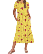 Emily Women's Tiered Midi Dress – A-Line Dress with Pockets for Work and Vacation
