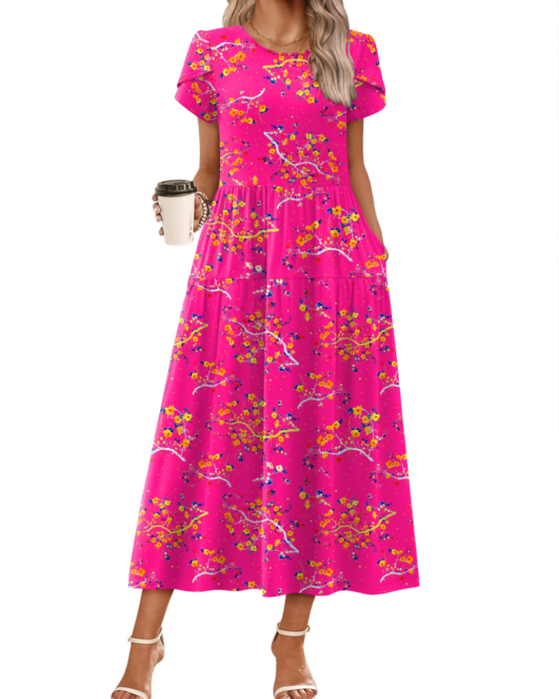 Olivia Women's Boho Maxi Dress – High Waist A-Line Dress with Pockets for Summer