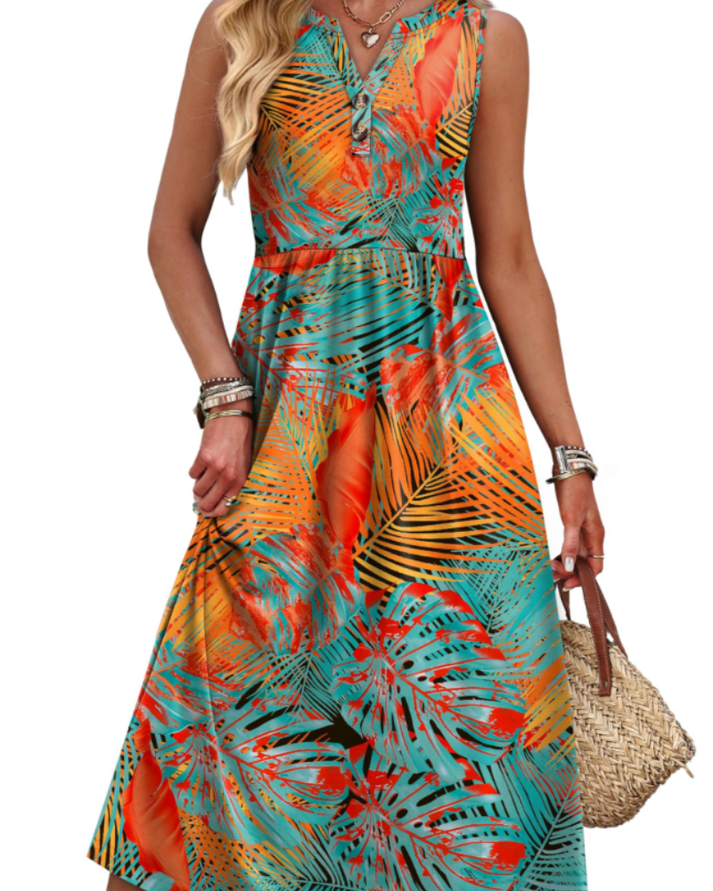Maxi abito da donna Sophia – Abito con scollo a V, bottoni sul davanti, tasche e spacco laterale