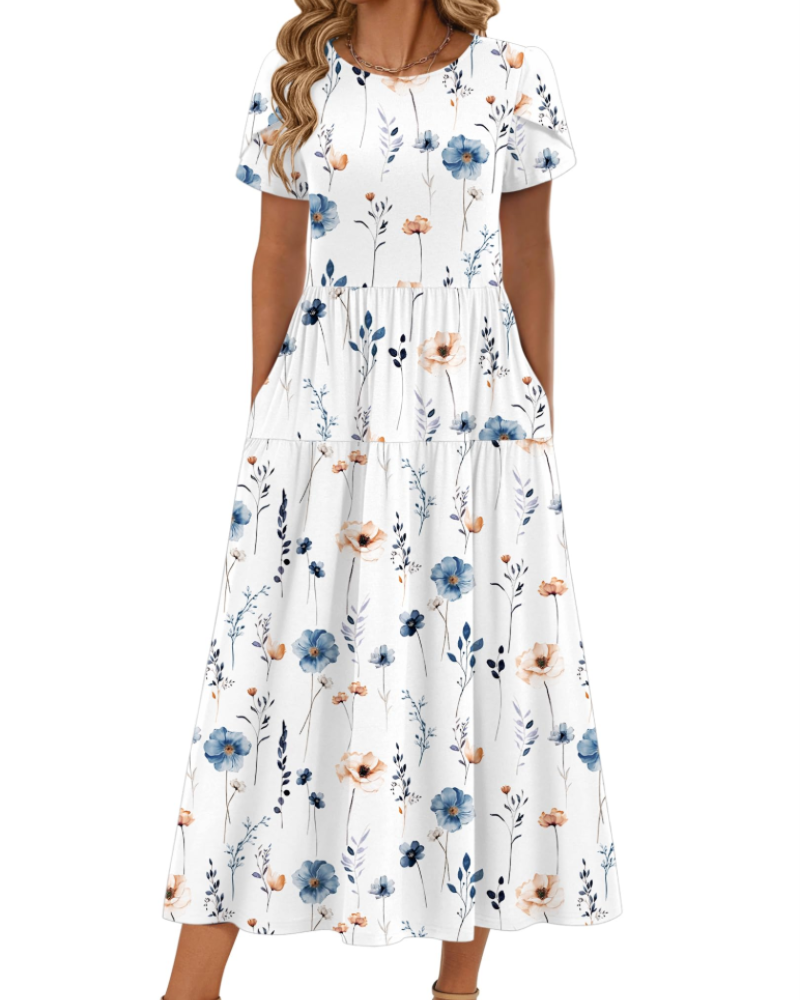 Olivia Women's Boho Maxi Dress – High Waist A-Line Dress with Pockets for Summer