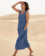 Abito lungo da donna Lydia senza maniche – vestibilità comoda, casual, con tasche