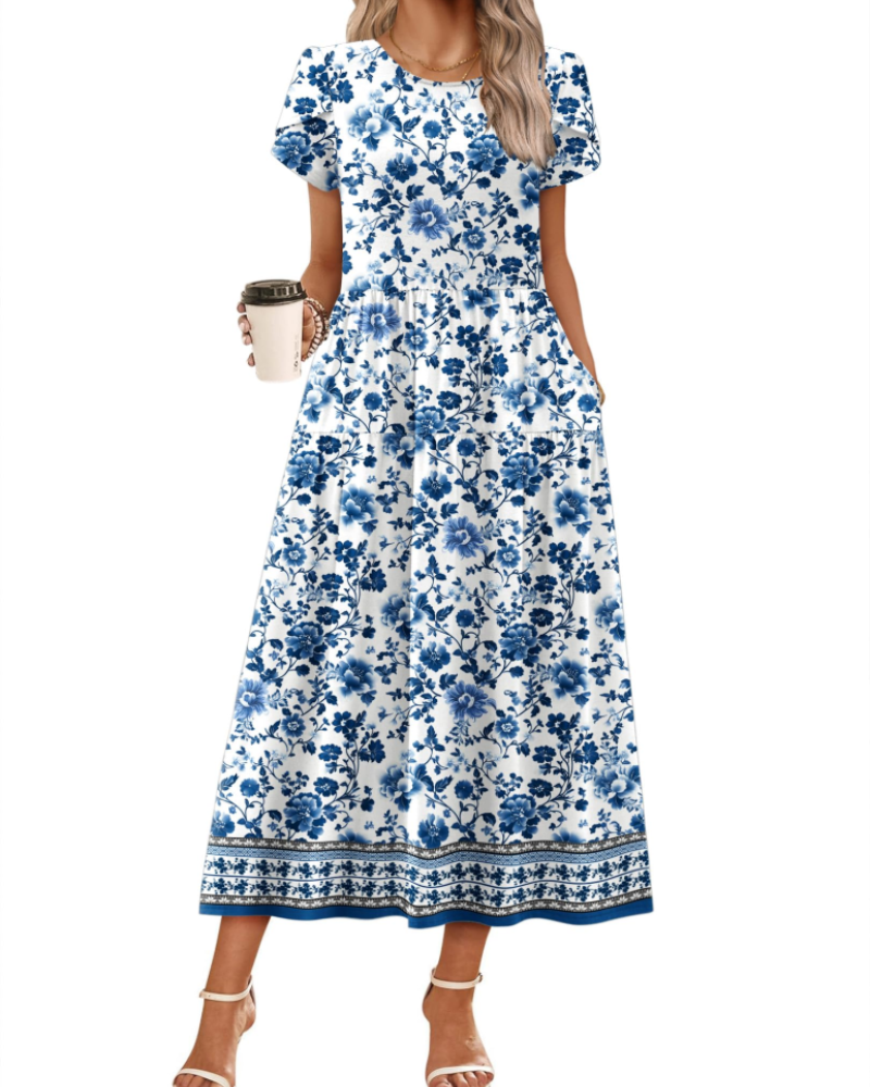 Olivia Women's Boho Maxi Dress – High Waist A-Line Dress with Pockets for Summer