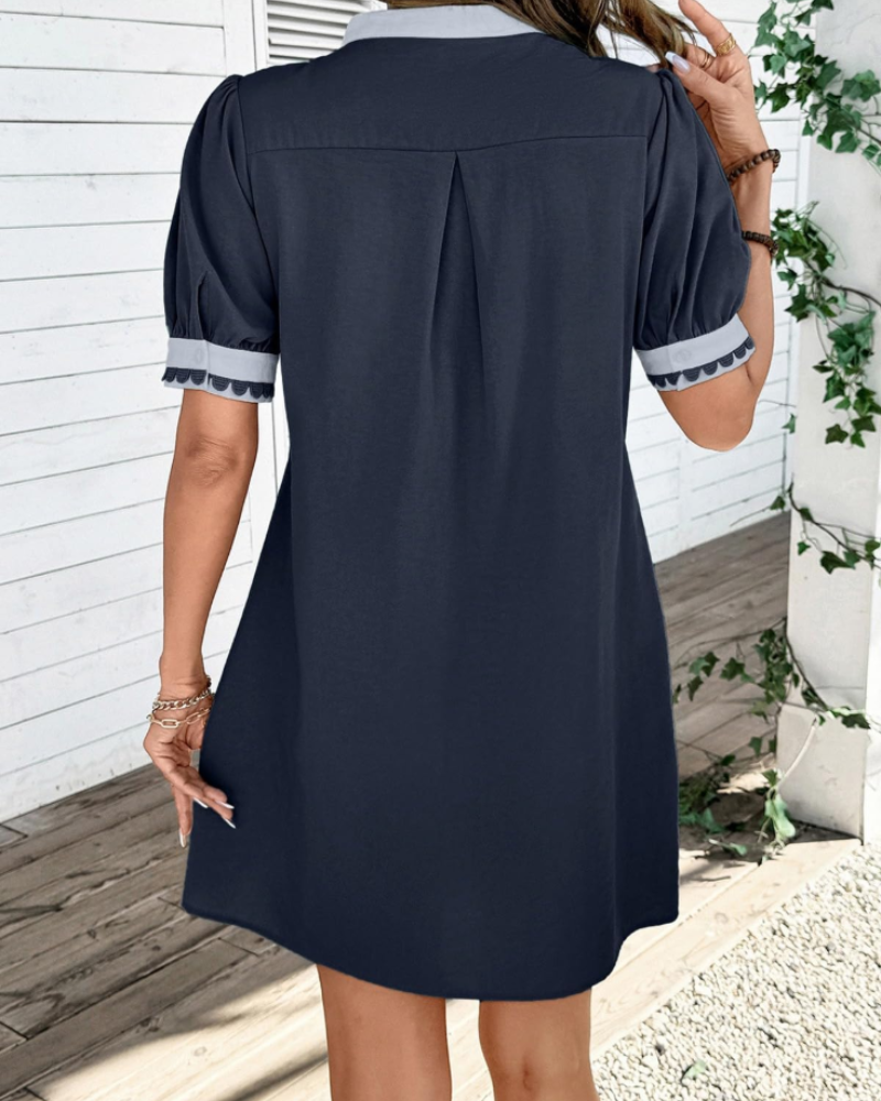 Charlotte Women's Boho Mini Dress – V-Neck Puff Sleeve A-Line Dress for Summer