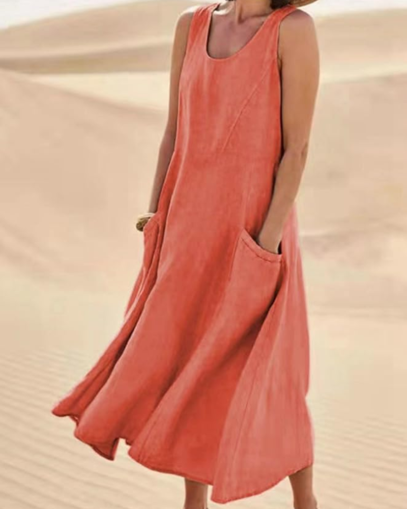 Abito lungo da donna Lydia senza maniche – vestibilità comoda, casual, con tasche