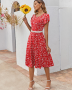 Lydia Women's Midi Dress – A-Line Short Sleeve Dress with Pockets