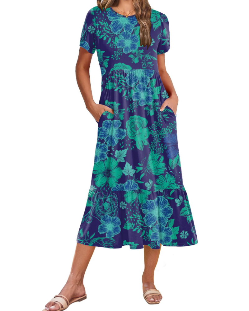 Emily Women's Tiered Midi Dress – A-Line Dress with Pockets for Work and Vacation