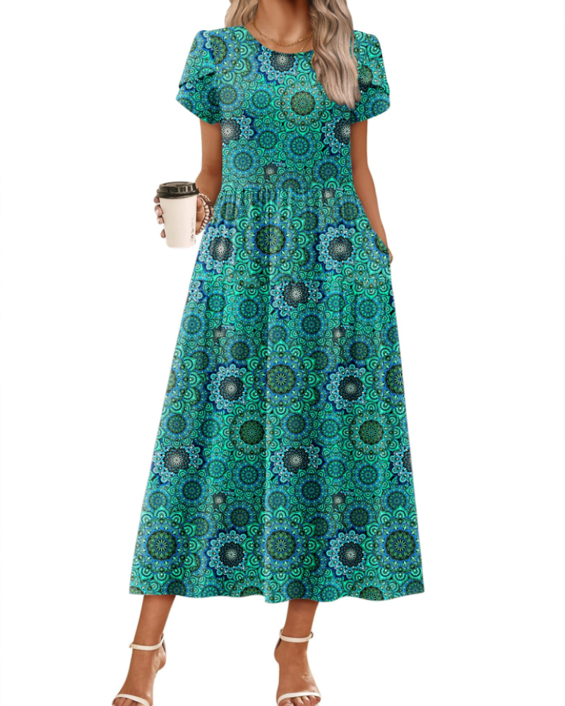 Olivia Women's Boho Maxi Dress – High Waist A-Line Dress with Pockets for Summer