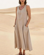 Abito lungo da donna Lydia senza maniche – vestibilità comoda, casual, con tasche
