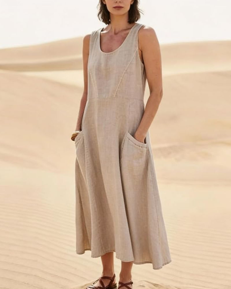 Abito lungo da donna Lydia senza maniche – vestibilità comoda, casual, con tasche