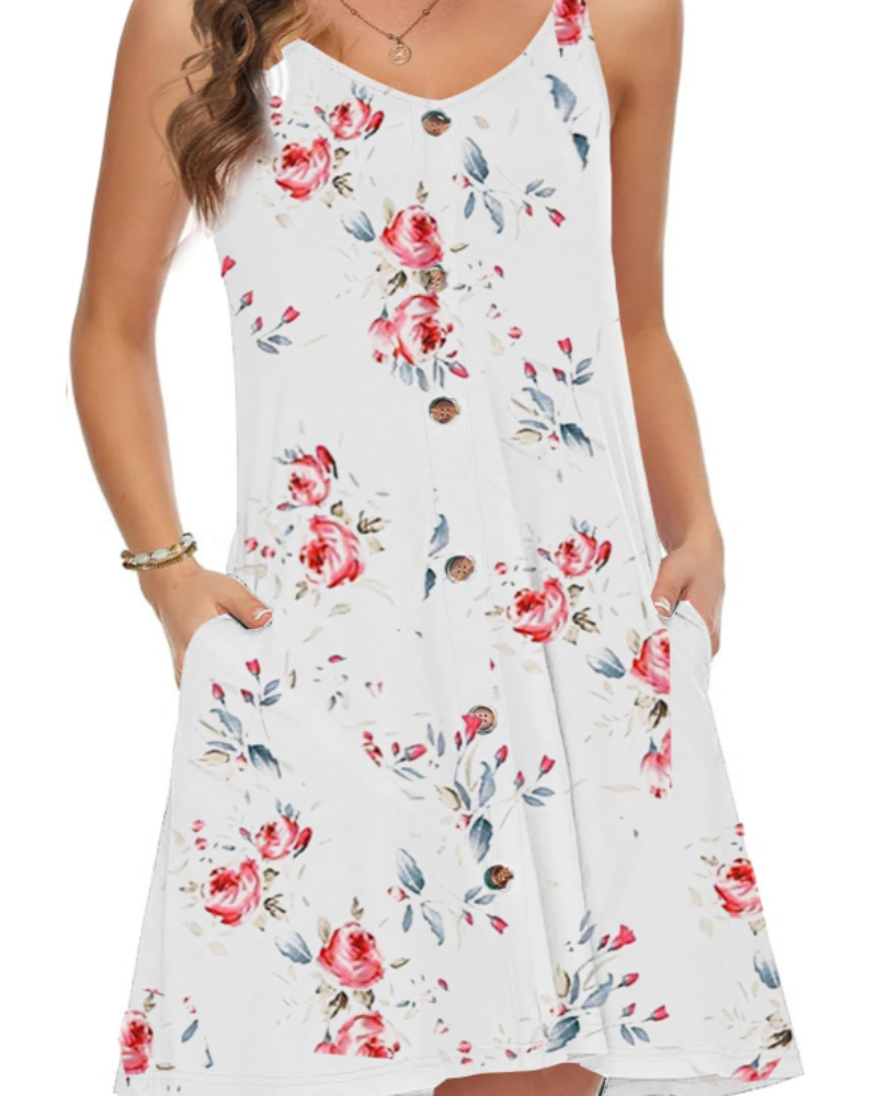 Abito da spiaggia da donna Daisy – Miniabito con scollo a V, abbottonatura frontale e tasche