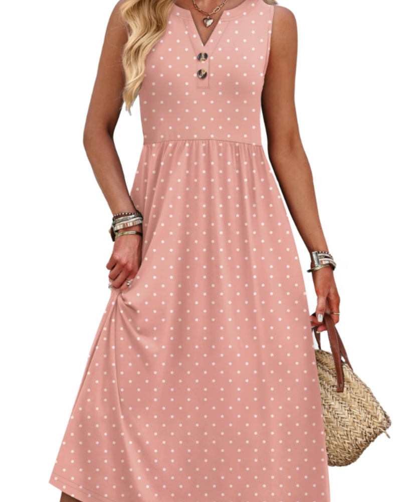 Maxi abito da donna Sophia – Abito con scollo a V, bottoni sul davanti, tasche e spacco laterale