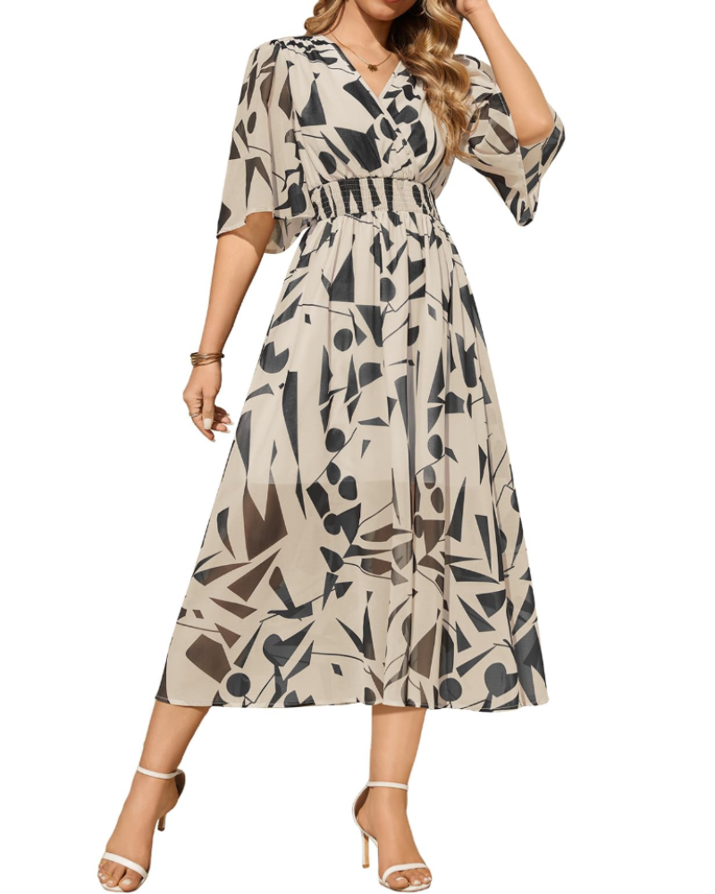 Brielle Women's Bohemian Maxi Dress – V-Neck Floral Dress with Bell Sleeves