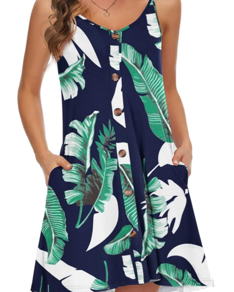 Abito da spiaggia da donna Daisy – Miniabito con scollo a V, abbottonatura frontale e tasche