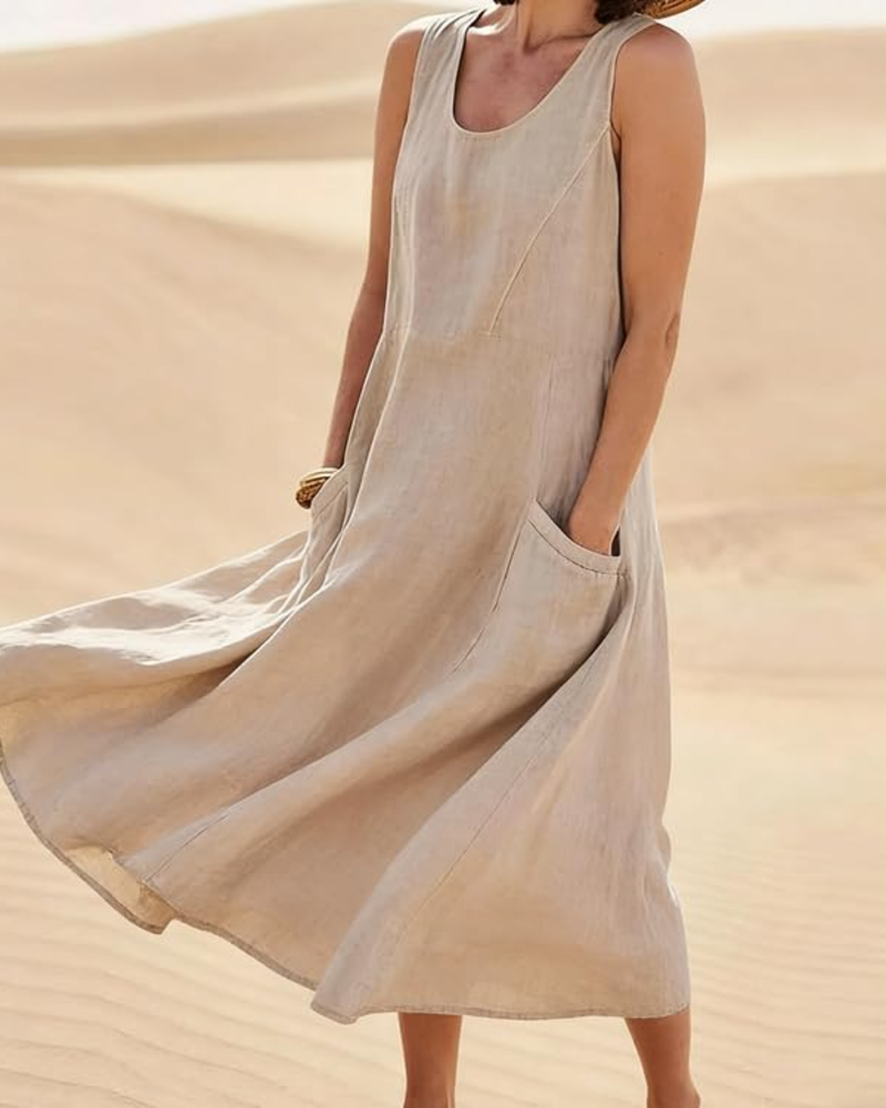 Abito lungo da donna Lydia senza maniche – vestibilità comoda, casual, con tasche
