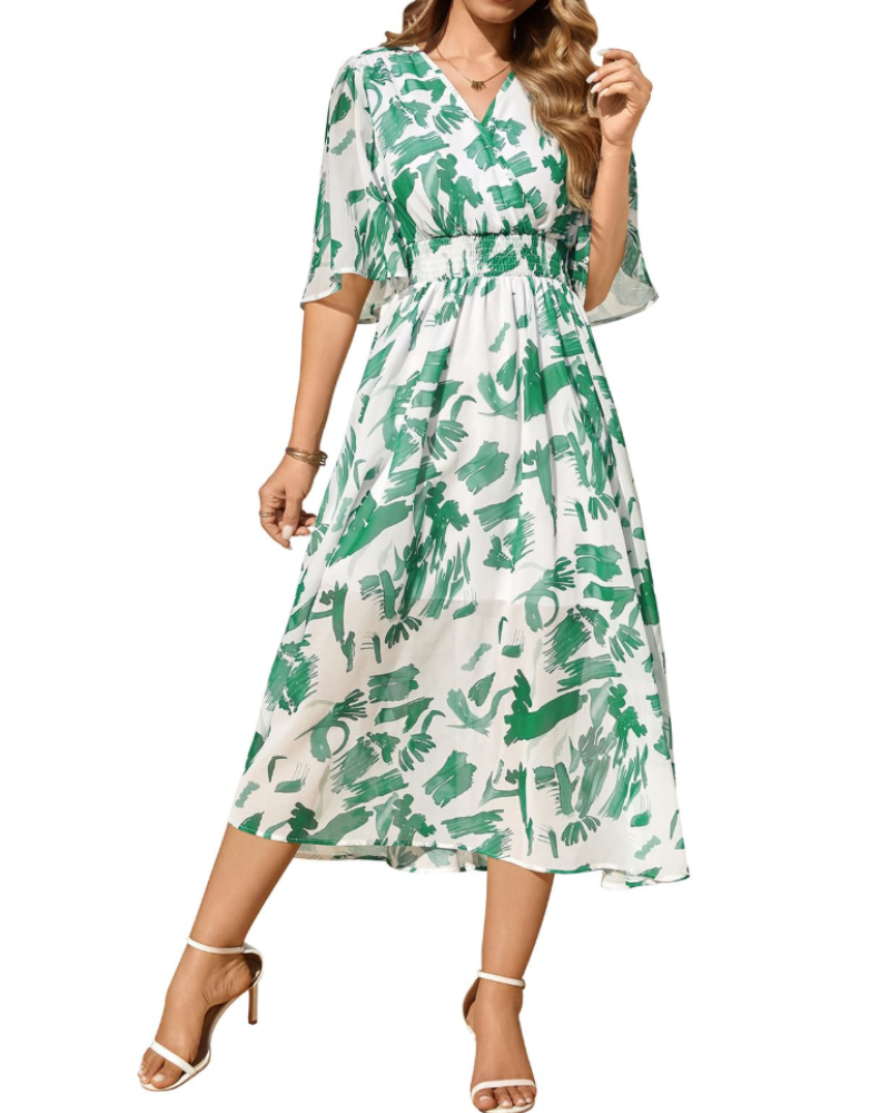Brielle Women's Bohemian Maxi Dress – V-Neck Floral Dress with Bell Sleeves