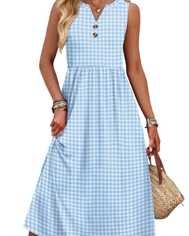 Maxi abito da donna Sophia – Abito con scollo a V, bottoni sul davanti, tasche e spacco laterale