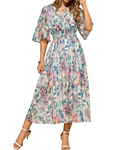 Brielle Women's Bohemian Maxi Dress – V-Neck Floral Dress with Bell Sleeves