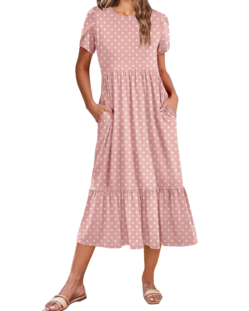 Emily Women's Tiered Midi Dress – A-Line Dress with Pockets for Work and Vacation