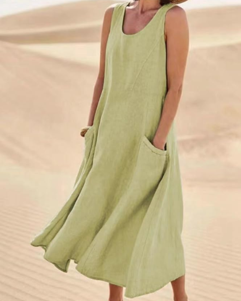 Abito lungo da donna Lydia senza maniche – vestibilità comoda, casual, con tasche