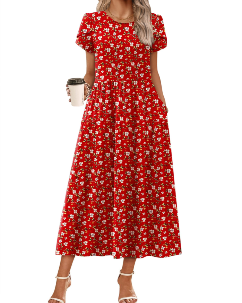 Olivia Women's Boho Maxi Dress – High Waist A-Line Dress with Pockets for Summer