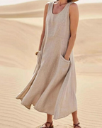 Abito lungo da donna Lydia senza maniche – vestibilità comoda, casual, con tasche
