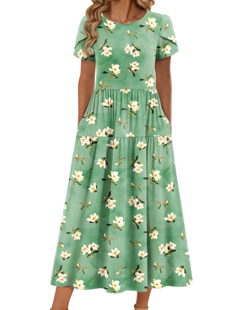 Olivia Women's Boho Maxi Dress – High Waist A-Line Dress with Pockets for Summer