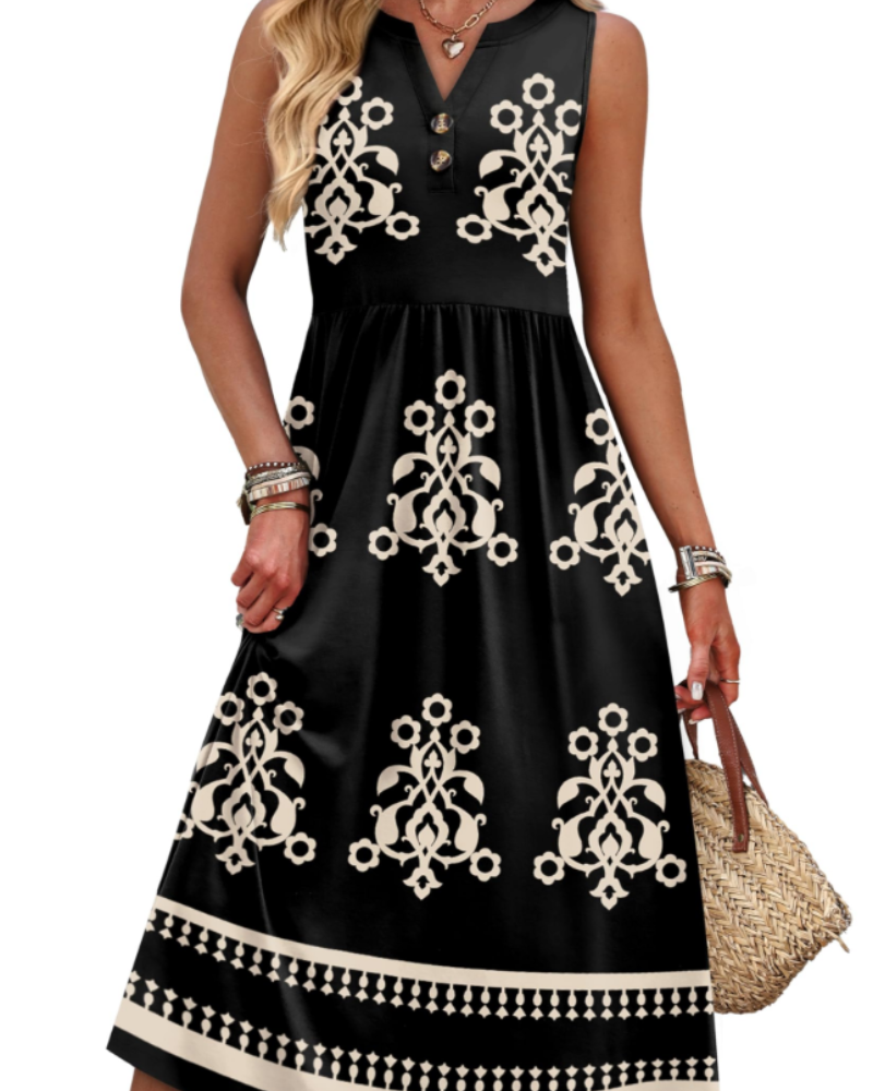Maxi abito da donna Sophia – Abito con scollo a V, bottoni sul davanti, tasche e spacco laterale