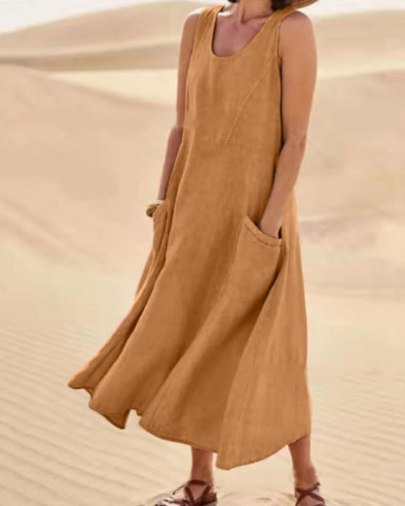 Abito lungo da donna Lydia senza maniche – vestibilità comoda, casual, con tasche