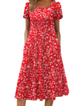 Lydia Women's Midi Dress – A-Line Short Sleeve Dress with Pockets