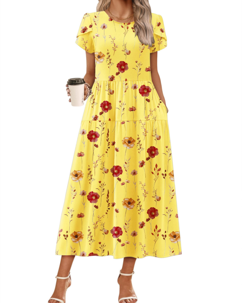 Olivia Women's Boho Maxi Dress – High Waist A-Line Dress with Pockets for Summer